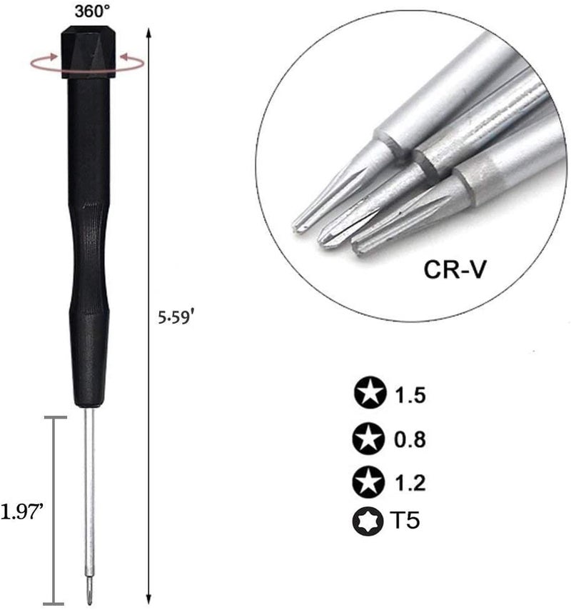 oGoDeal P2 P5 P6 Pentalobe Screwdriver, 5 Pointed Star, 0.8mm, 1.2mm and 1.5mm, T5 Trox, Screwdriver for Apple, iPhone, Macbook Pro & Air and Retina and Repair Tool - Image 4